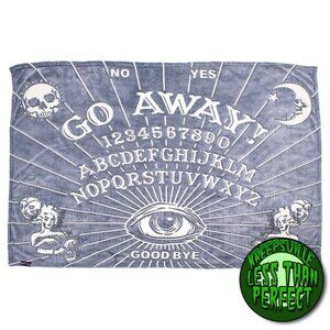 Go Away Oujia Board Glow In The Dark LESS THAN PERFECT Gray Throw Blanket NWT